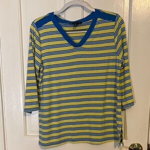 N Touch Striped V-Neck Top - Blue and Yellow